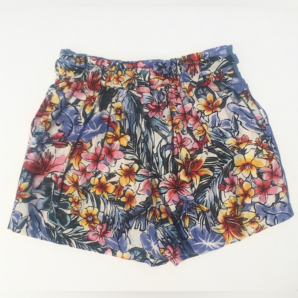 Paper Bag Shorts Small, Floral Shorts, Blended Linen Shorts Tropical Shorts NWOT